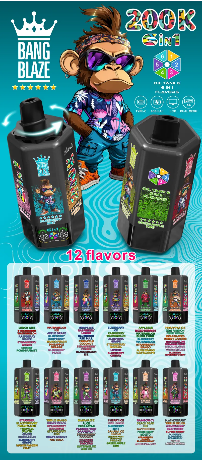 Bang Blaze 200K 200000 Puffs 6 in 1 Einweg Kit