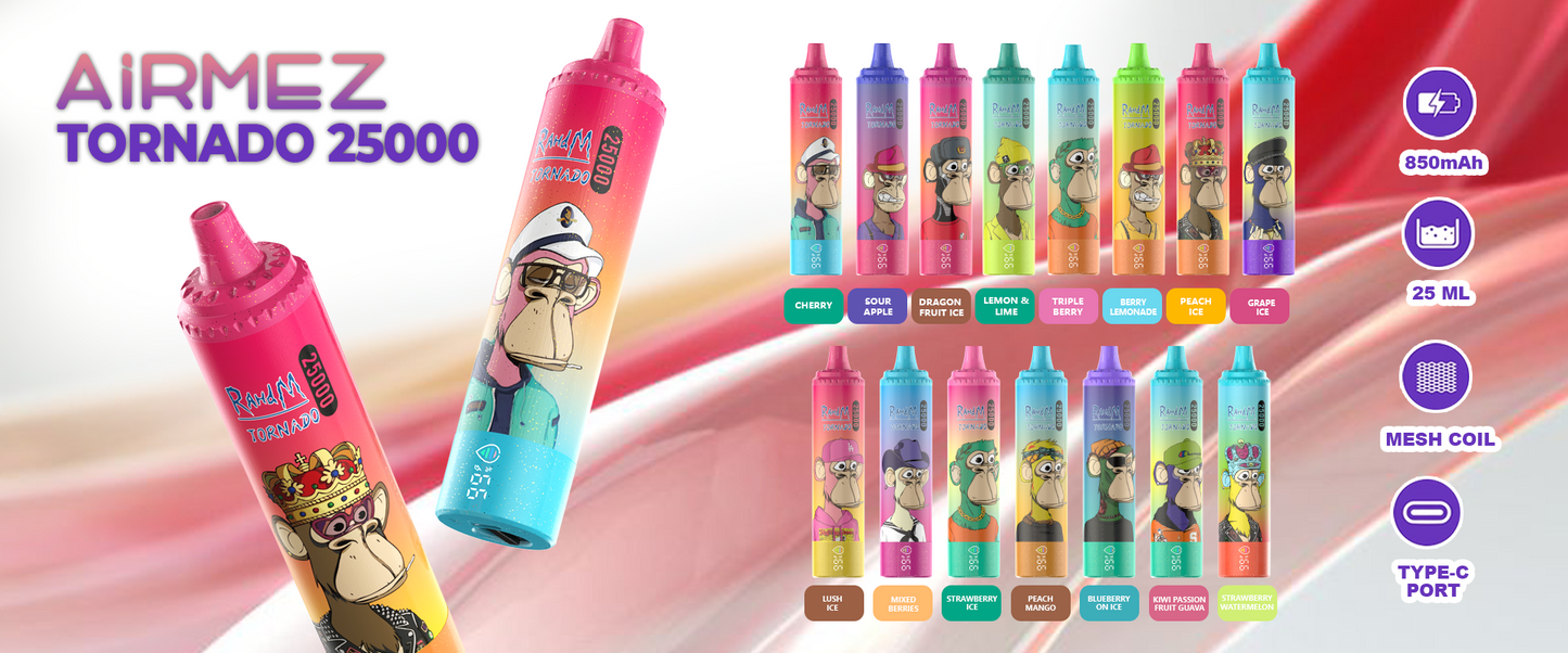 Airmez Tornado 25000 25K Puffs Einweg Kit - 💥 Weihnachtsgeschenke sind da! Nehme 4 Zahle NUR 3! + Ab einem Einkauf von 100€ 1 Mystery Vapes Gratis + Kostenloser Versand!!💥