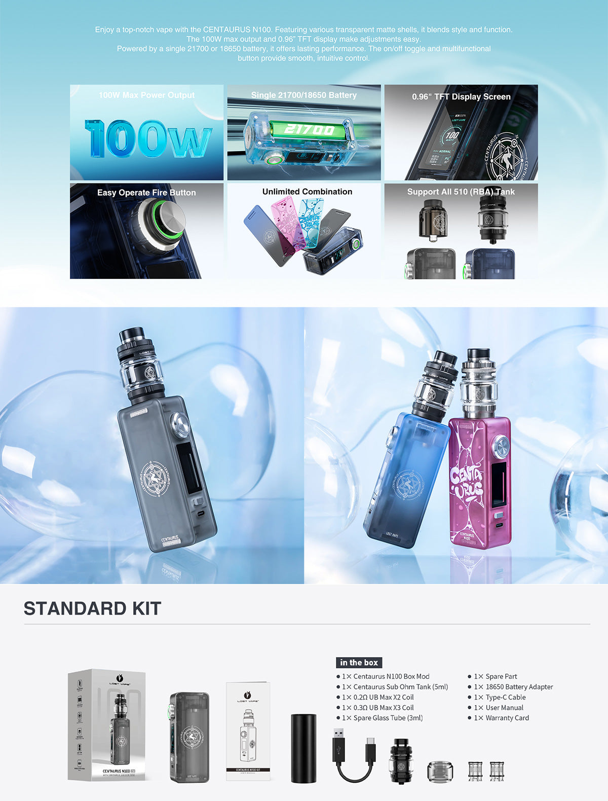 Lost Vape Centaurus N100 Kit mit Centaurus Sub Ohm Verdampfer 5ml