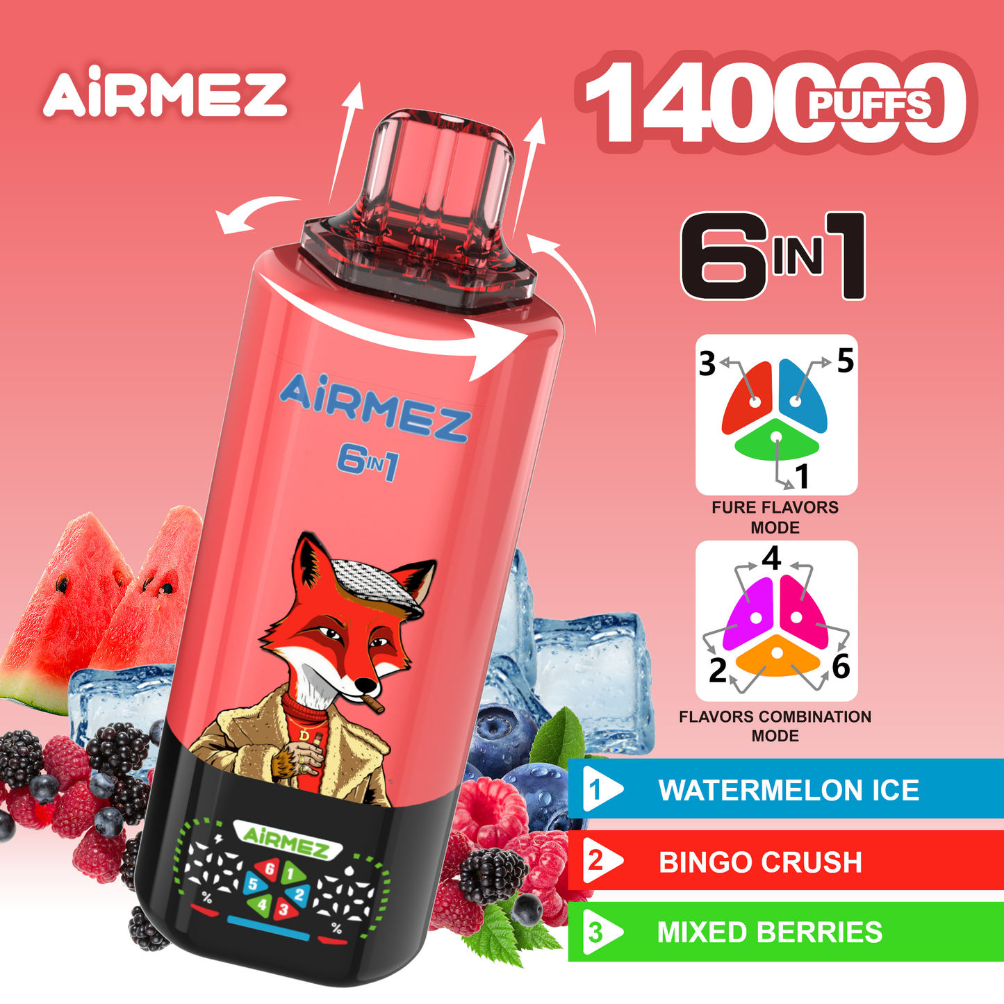 Airmez Fox 6in1 140K 45ml Einweg Kit (140000 Puffs) - 💥 BLACK Friday WEEK - Nehme 4 Zahle NUR 3! + Ab einem Einkauf von 100€ 1 Mystery Vapes Gratis + Ab einem Einkauf von 150€ 2 Mystery Vapes Gratis 💥