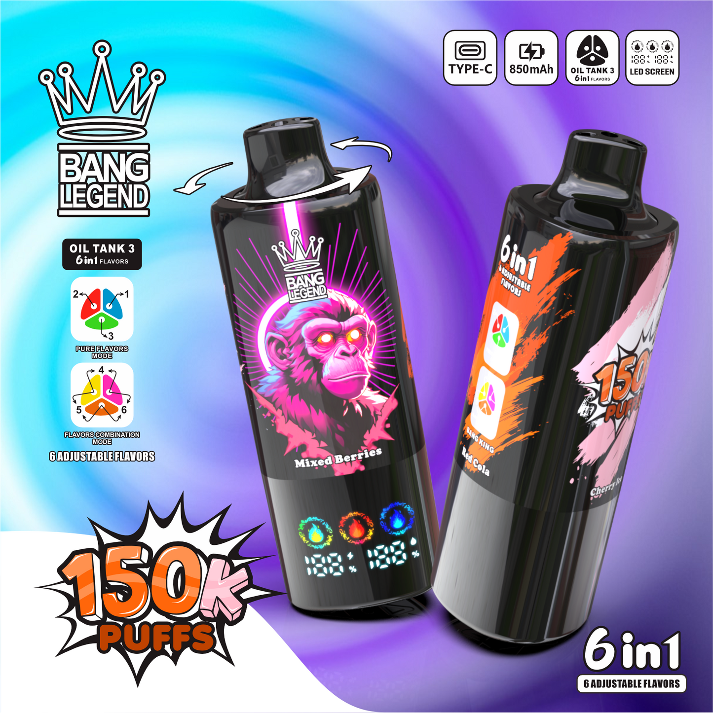 Bang Legend 150000 150K Puffs 6-in-1 Flavors Einweg Kit