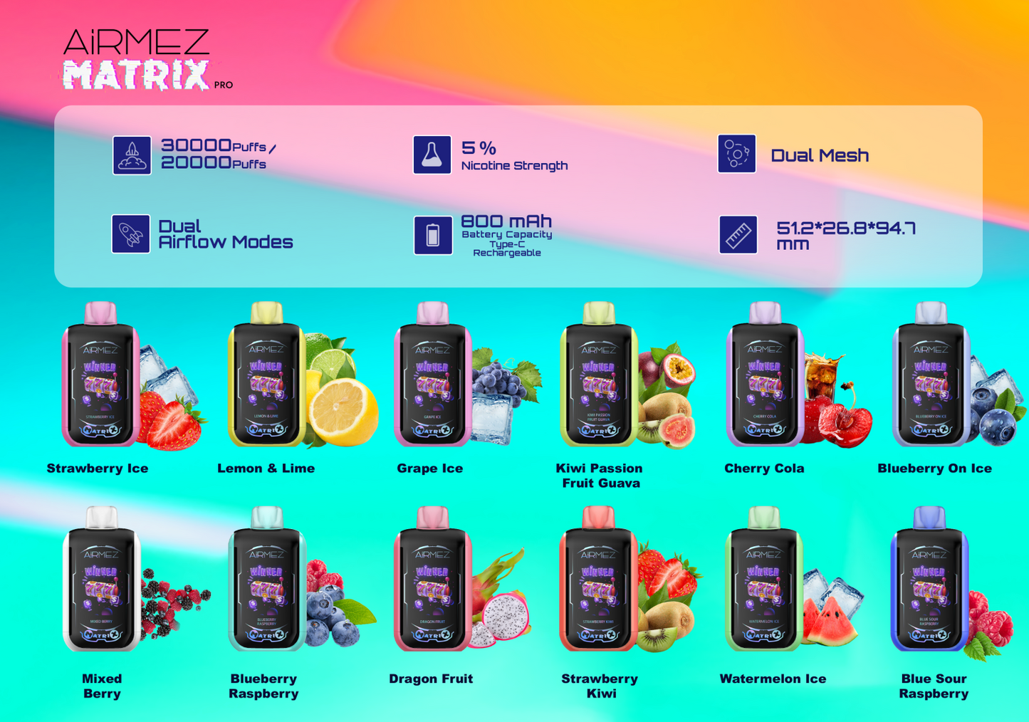 Airmez Matrix 25000 25K Puffs Einweg Vape Kit - 💥 BLACK Friday WEEK - Nehme 4 Zahle NUR 3! + Ab einem Einkauf von 100€ 1 Mystery Vapes Gratis + Ab einem Einkauf von 150€ 2 Mystery Vapes Gratis 💥