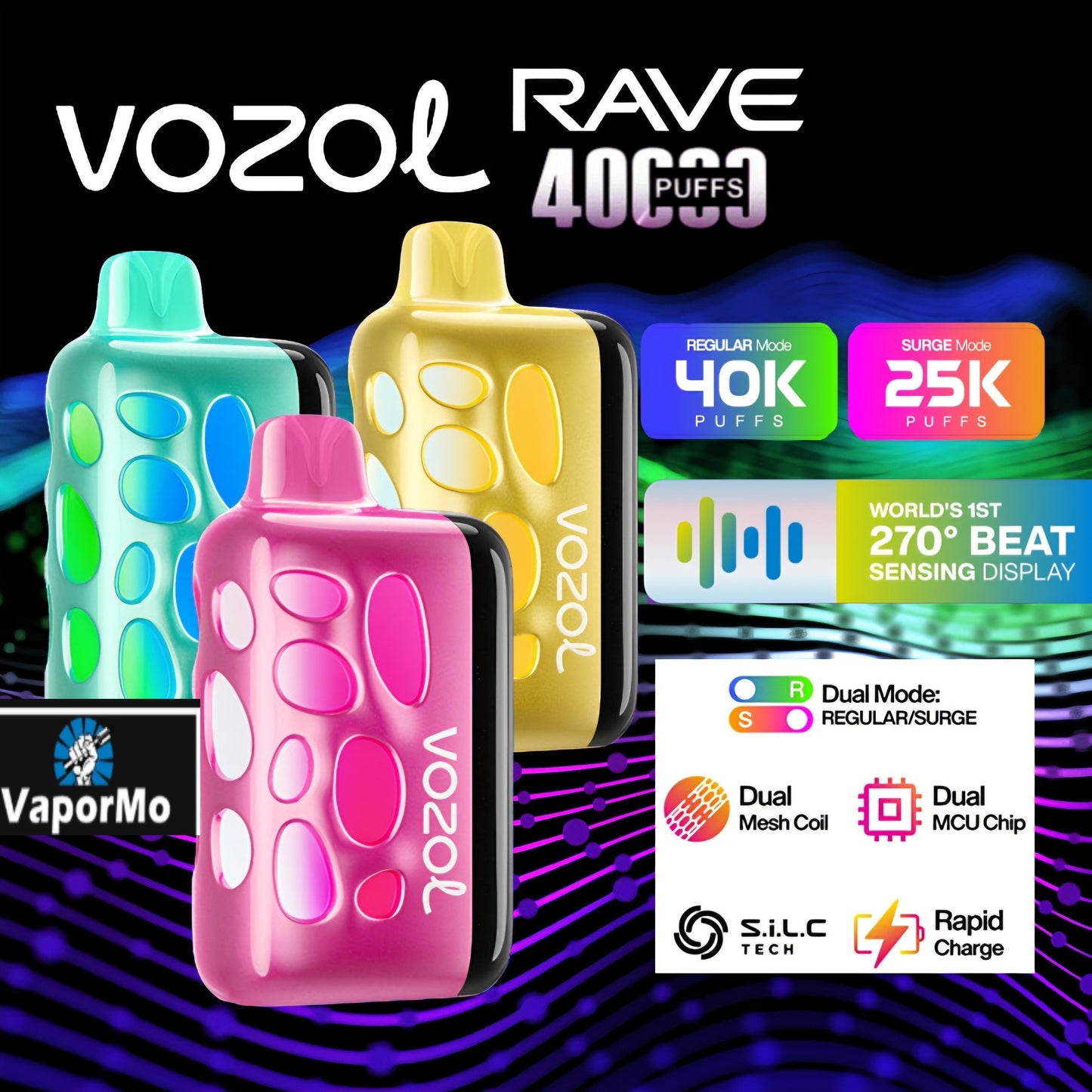 Vozol Rave 40000 40K Puffs 20mg Einweg Kit - 💥 Nehme 5 Zahle NUR 4! + Ab einem Einkauf von 100€ 2 Mystery Gratis💥