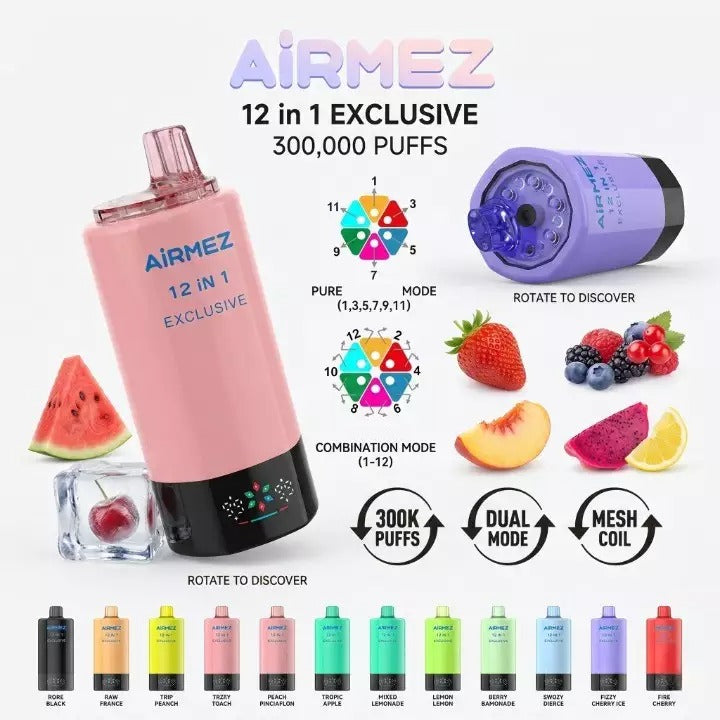Airmez 12in1 300K 300000 Puffs Einweg Kit 90ml - 💥 Nehme 5 Zahle NUR 4! + Ab einem Einkauf von 100€ 2 Mystery Gratis💥