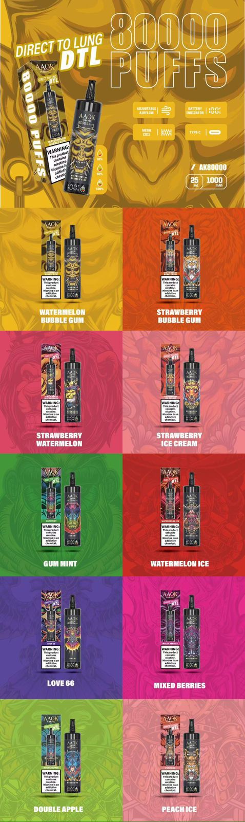 AAOK 80K 80000 PUFFS DTL Einweg Kit- 💥 Nehme 5 Zahle NUR 4! + Ab einem Einkauf von 100€ 2 Mystery Gratis💥