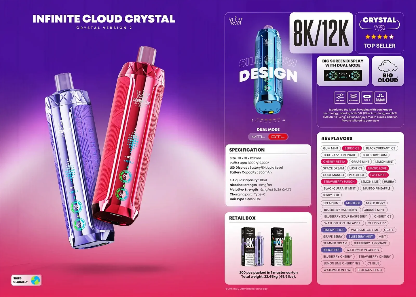 AL Fakher Crown Bar 8000 Crystal V2 Einweg Kit - 💥 Nehme 5 Zahle NUR 4! + Ab einem Einkauf von 100€ 2 Mystery Gratis💥