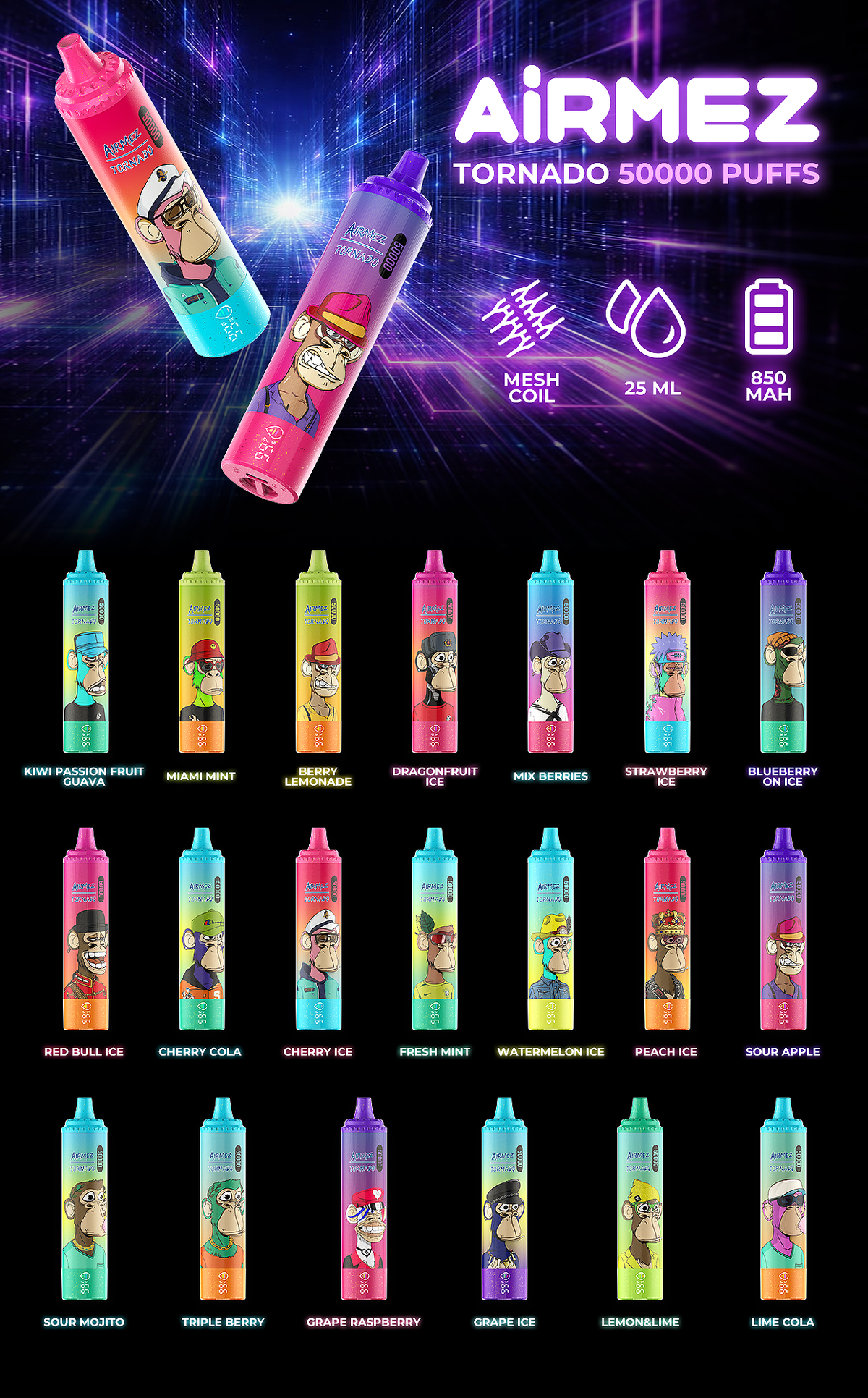 AiRMEZ Tornado 50K Puffs Einweg Kit 25ml - 💥 Nehme 5 Zahle NUR 4! + Ab einem Einkauf von 100€ 2 Mystery Gratis💥