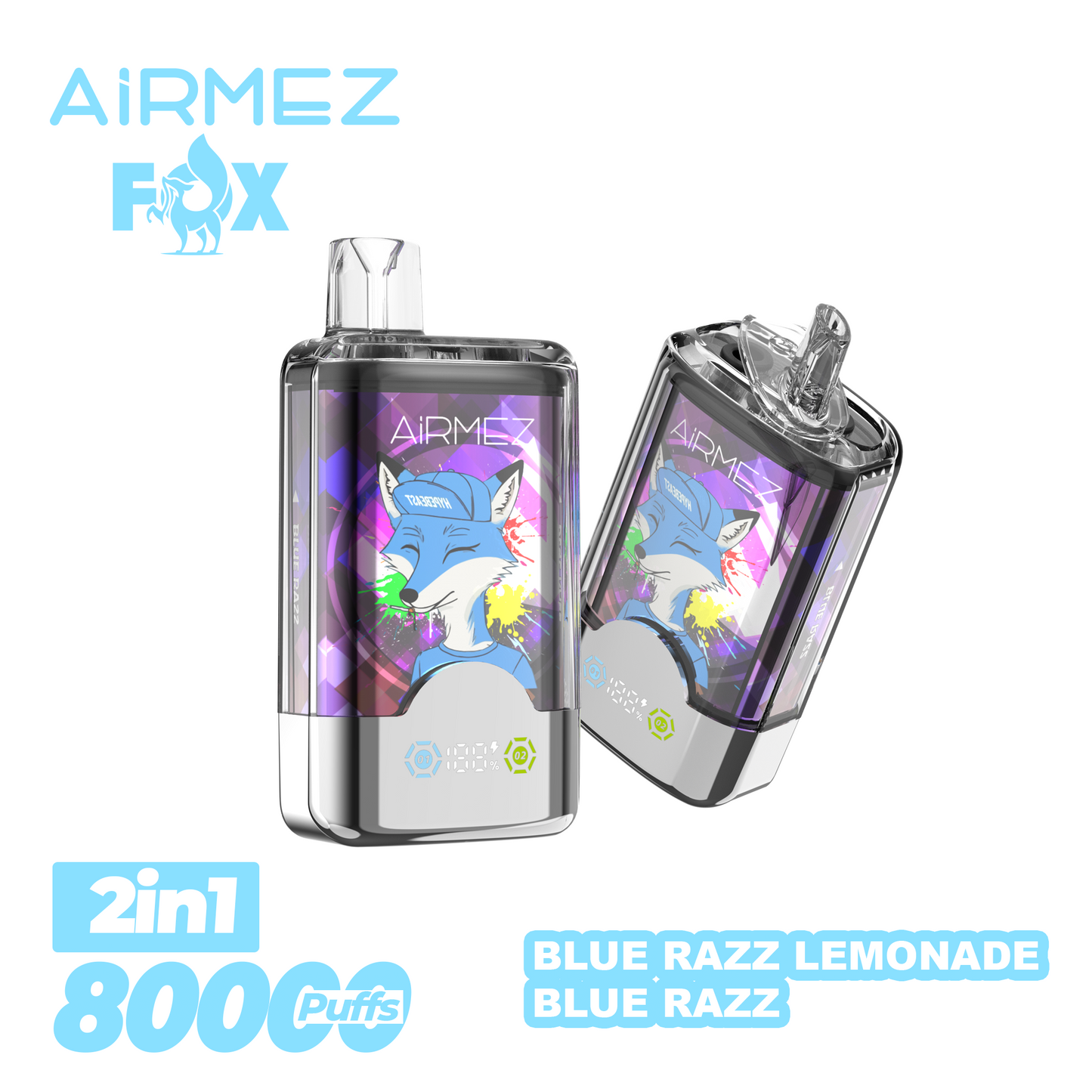 AiRMEZ Fox 80000 80K Puffs Einweg Kit 30ml (Dual Flavor) - 💥Weihnachtsgeschenke sind da! Nehme 4 Zahle NUR 3! + Ab einem Einkauf von 100€ 1 Mystery Vapes Gratis + Kostenloser Versand!!💥