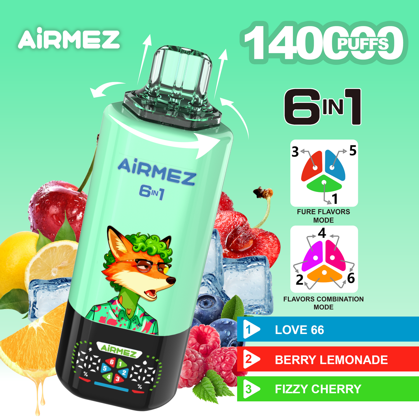 Airmez Fox 6in1 140K 45ml Einweg Kit (140000 Puffs) - 💥 BLACK Friday WEEK - Nehme 4 Zahle NUR 3! + Ab einem Einkauf von 100€ 1 Mystery Vapes Gratis + Ab einem Einkauf von 150€ 2 Mystery Vapes Gratis 💥