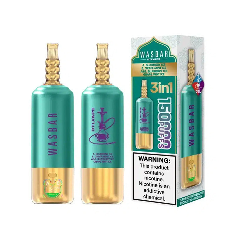Wasbar 150K Puffs 3-in-1 DTL Shisha Hookah Einweg Kit - 💥 Nehme 4 Zahle NUR 3! + Ab einem Einkauf von 100€ 2 Mystery Gratis💥