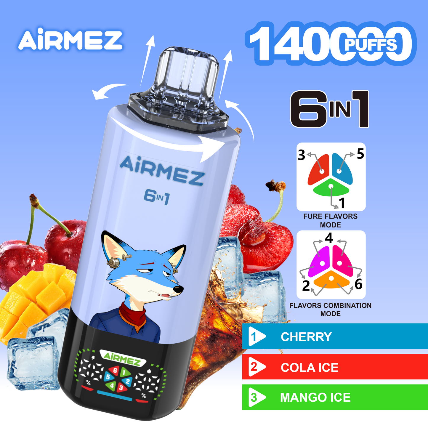Airmez Fox 6in1 140K 45ml Einweg Kit (140000 Puffs) - 💥 BLACK Friday WEEK - Nehme 4 Zahle NUR 3! + Ab einem Einkauf von 100€ 1 Mystery Vapes Gratis + Ab einem Einkauf von 150€ 2 Mystery Vapes Gratis 💥