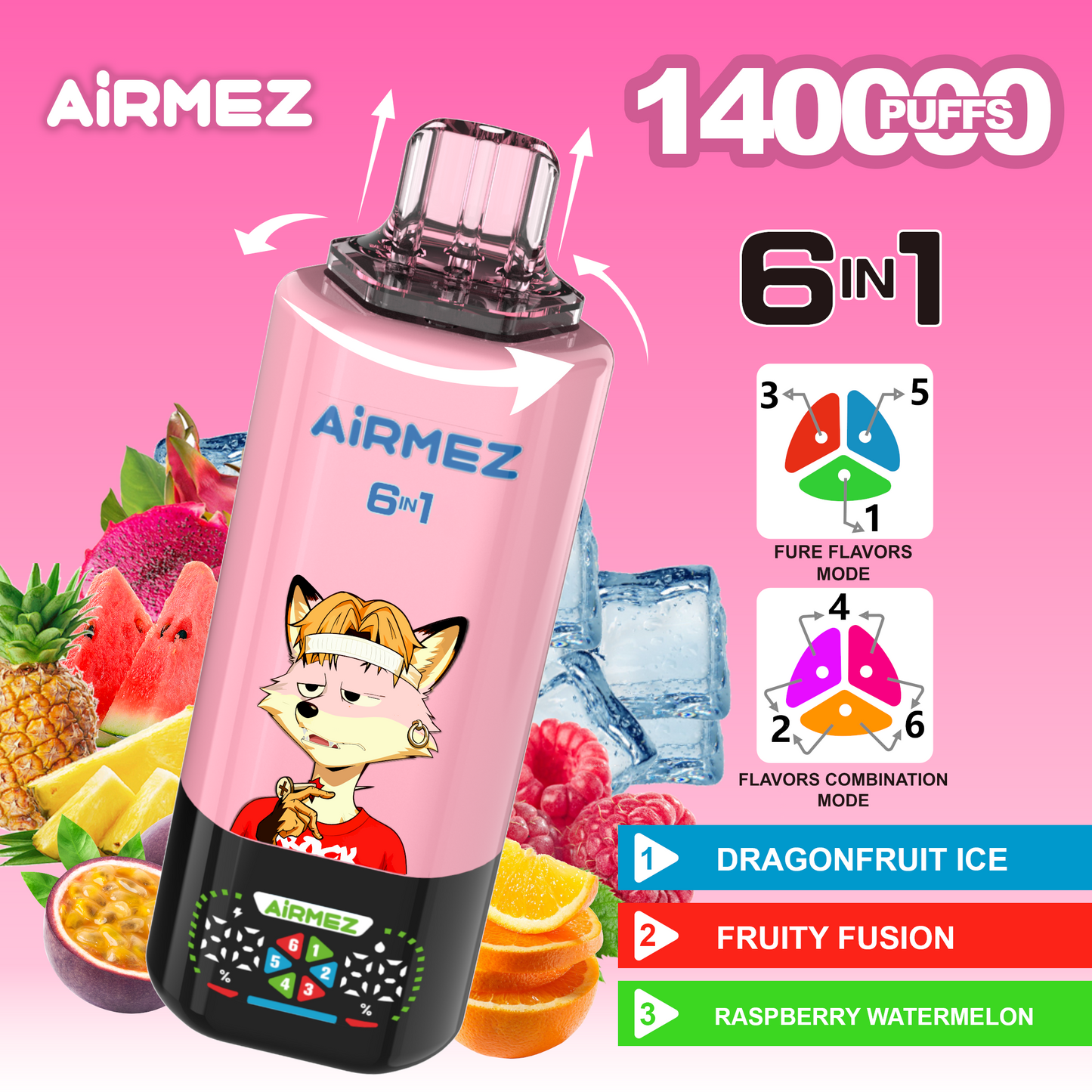 Airmez Fox 6in1 140K 45ml Einweg Kit (140000 Puffs) - 💥 BLACK Friday WEEK - Nehme 4 Zahle NUR 3! + Ab einem Einkauf von 100€ 1 Mystery Vapes Gratis + Ab einem Einkauf von 150€ 2 Mystery Vapes Gratis 💥