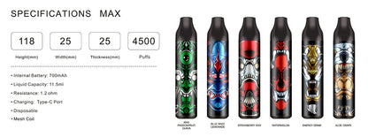 Drala Specifications Max 4500 wiederaufladbares Einweg E-Zigarette Kit 700mAh