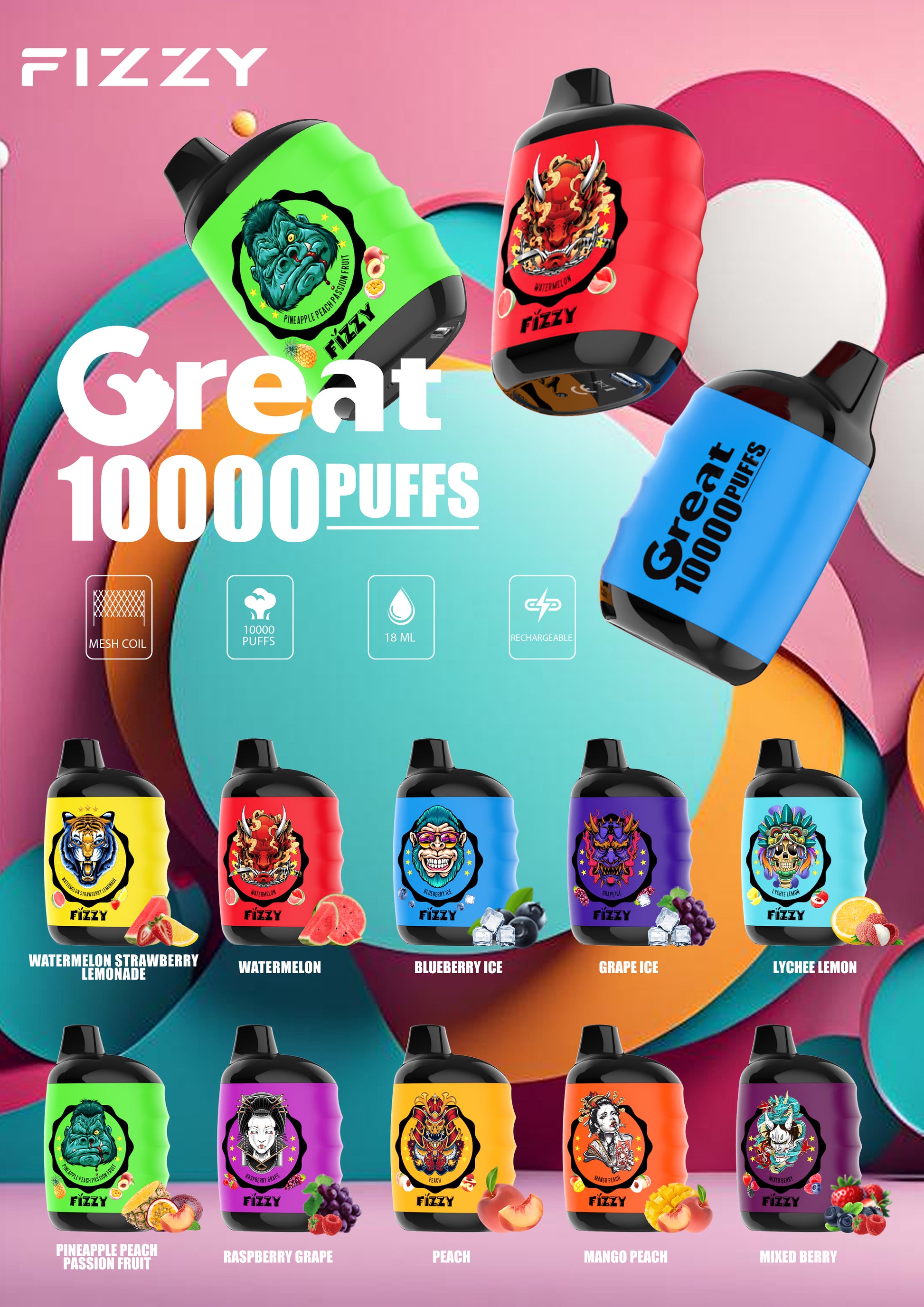 Fizzy GREAT 10000 Puffs Wiederaufladbares Einweg Disposable Kit kaufen jetzt bei vapormo.de Fizzy GREAT 10000 Puffs Wiederaufladbares Einweg Disposable Kit kaufen jetzt bei vapormo.de