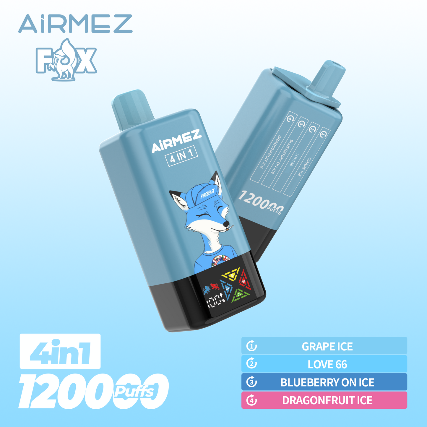 AiRMEZ Fox 4in1 120K 60ml Einweg Kit (120000 Puffs) - 💥 Nehme 4 Zahle NUR 3! + Ab einem Einkauf von 100€ 2 Mystery Gratis💥