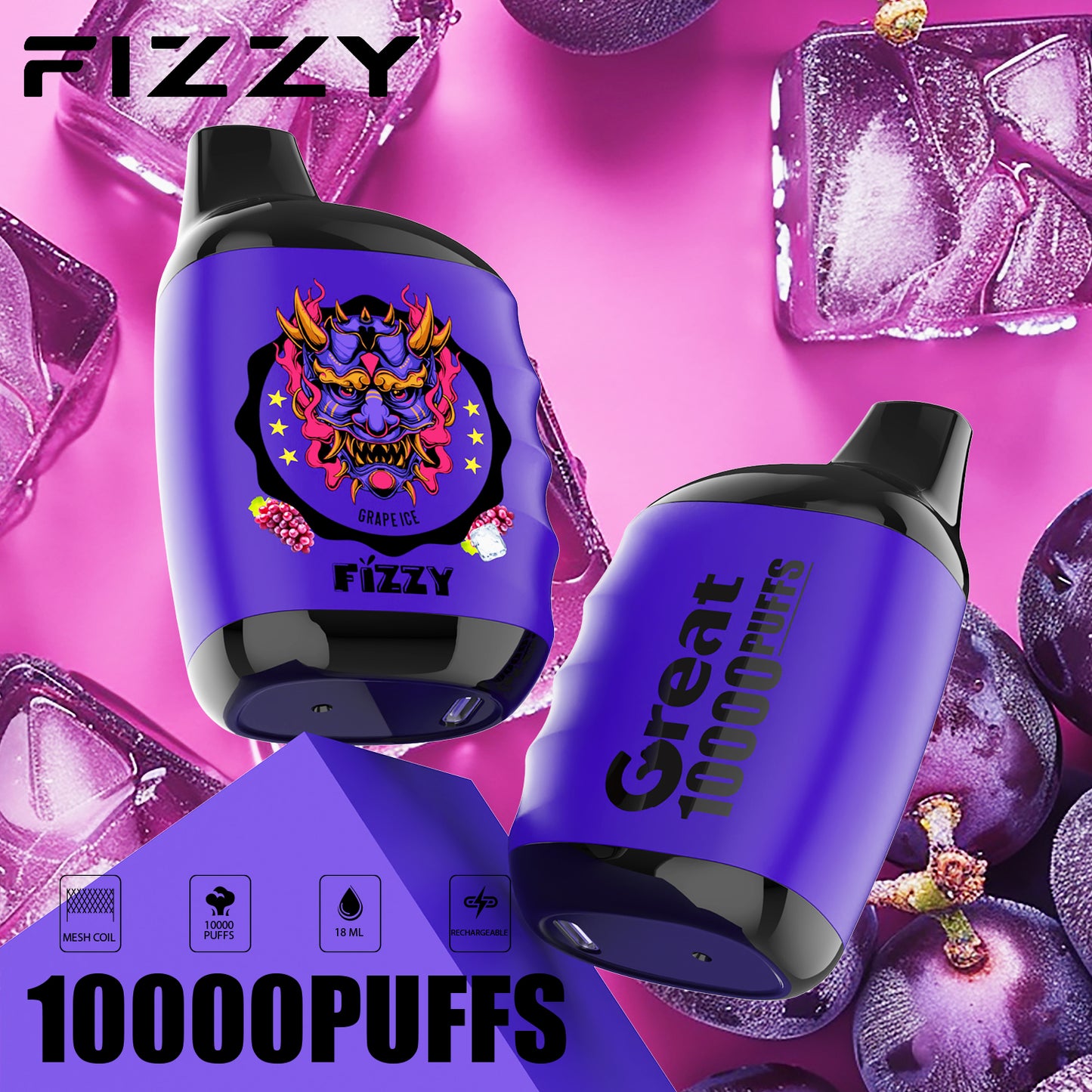 Fizzy GREAT 10000 Puffs Wiederaufladbares Einweg Disposable Kit - 📢EXKLUSIVES ANGEBOT - Nehme 4 Zahle NUR 3 an der Kasse + AB einem Einkauf von 100€ 1 Mystery Vapes Gratis!📢