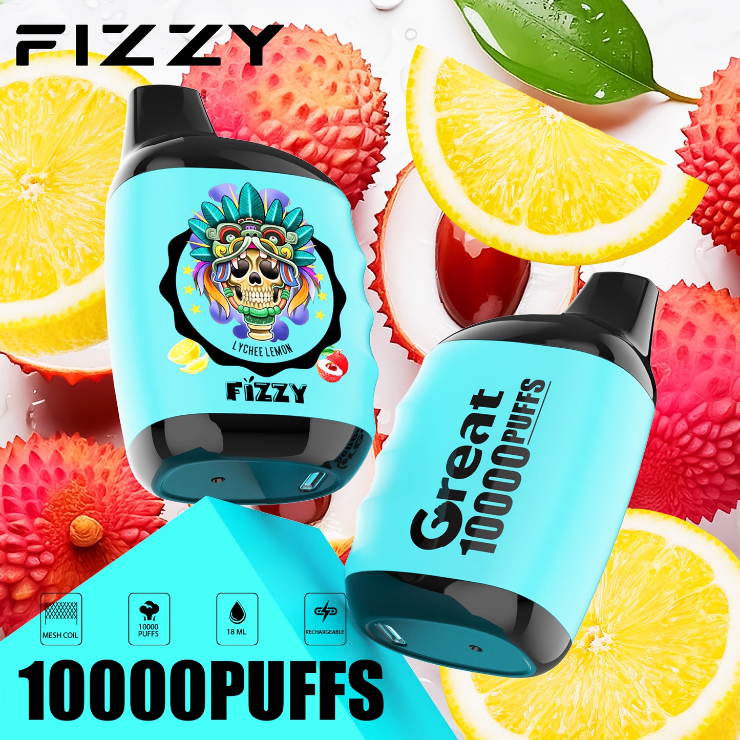 Fizzy GREAT 10000 Puffs Wiederaufladbares Einweg Disposable Kit - 📢EXKLUSIVES ANGEBOT - Nehme 4 Zahle NUR 3 an der Kasse + AB einem Einkauf von 100€ 1 Mystery Vapes Gratis!📢
