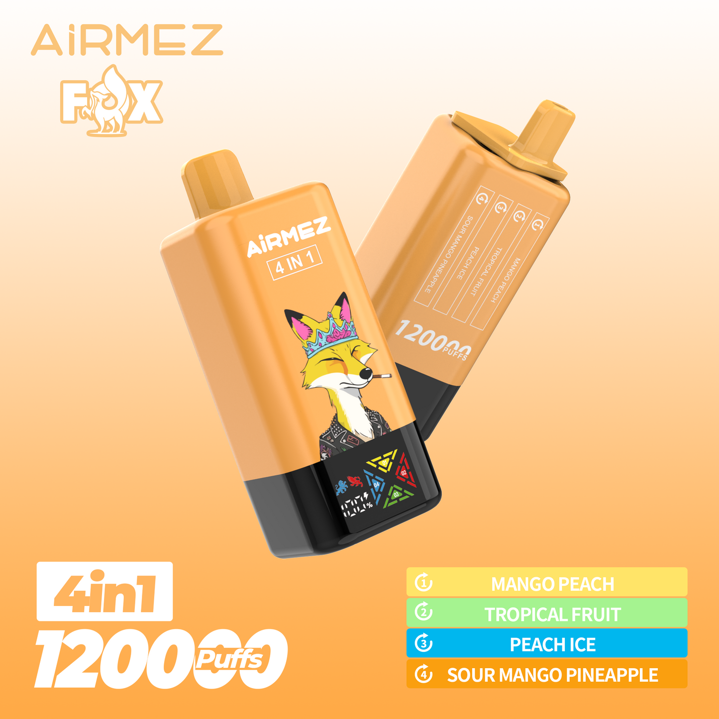 AiRMEZ Fox 4in1 120K 60ml Einweg Kit (120000 Puffs) - 💥 Nehme 4 Zahle NUR 3! + Ab einem Einkauf von 100€ 2 Mystery Gratis💥