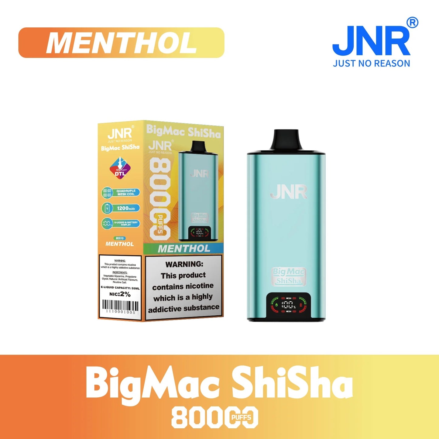 JNR BIG MAC Shisha 80K 80000 Puffs Einweg Kit - 💥 Nehme 4 Zahle NUR 3! + Ab einem Einkauf von 100€ 2 Mystery Gratis💥
