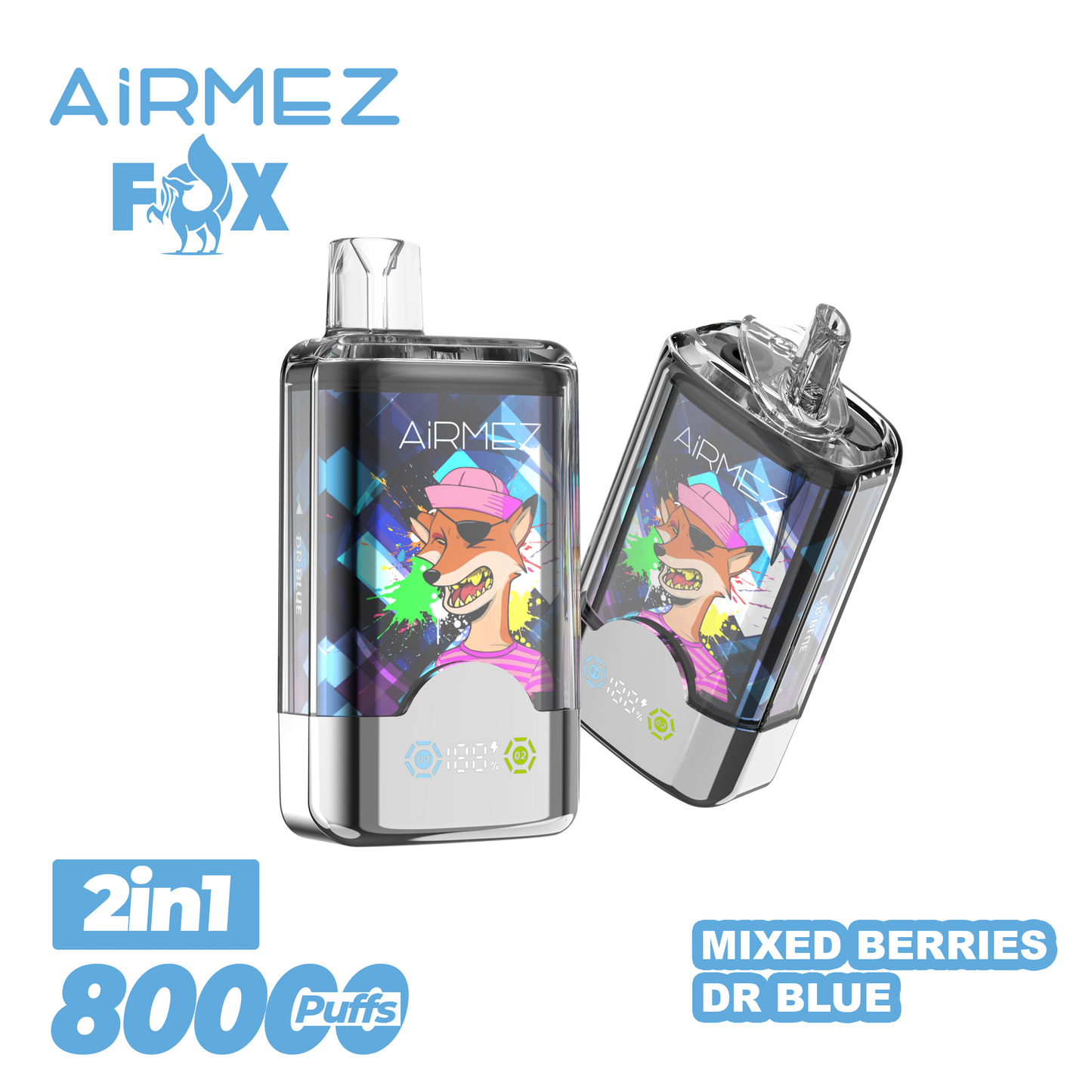 AiRMEZ Fox 80000 80K Puffs Einweg Kit 30ml (Dual Flavor) - 💥Weihnachtsgeschenke sind da! Nehme 4 Zahle NUR 3! + Ab einem Einkauf von 100€ 1 Mystery Vapes Gratis + Kostenloser Versand!!💥