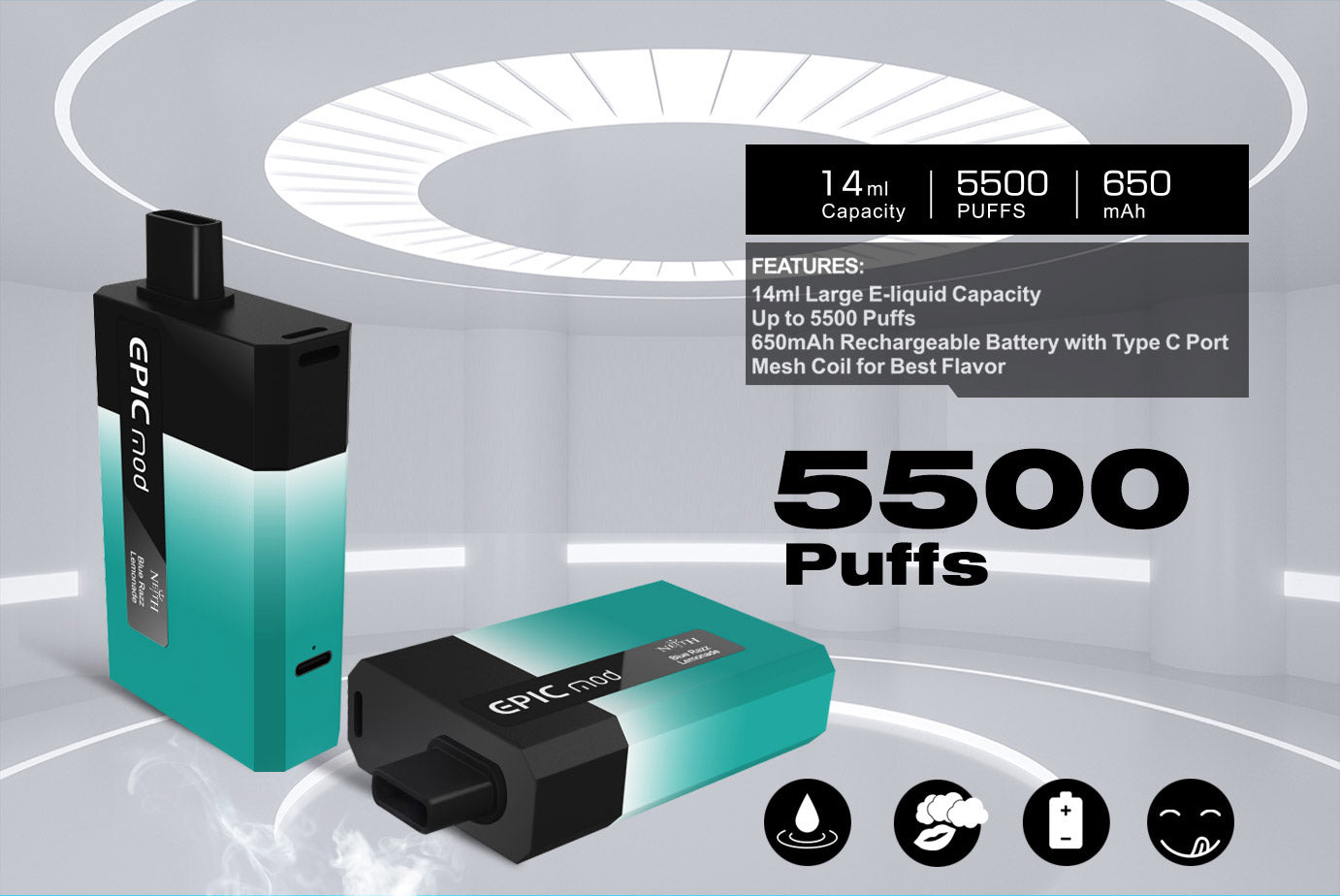 NEITH EPICMOD 5500 Wiederaufladbares Einweg E-Zigarette Kit 650mAh (0mg)