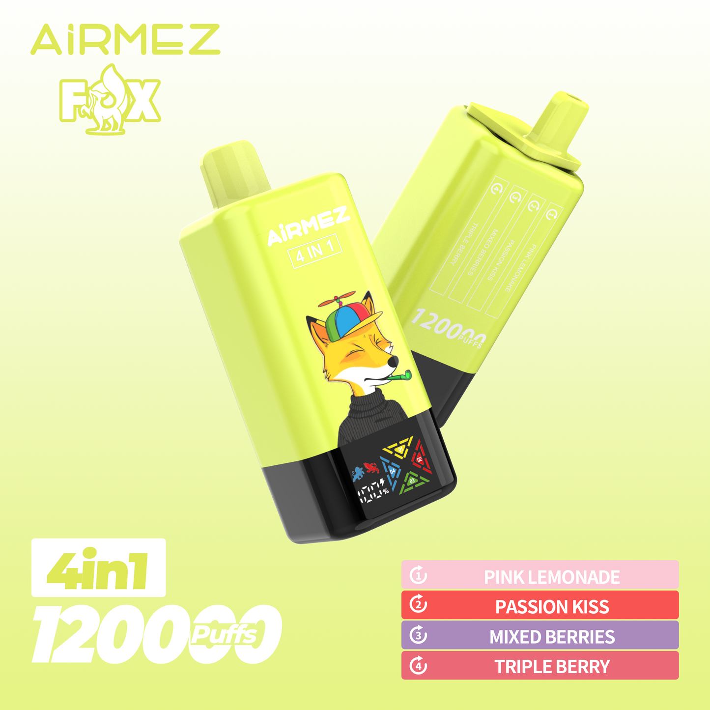 AiRMEZ Fox 4in1 120K 60ml Einweg Kit (120000 Puffs) - 💥 Nehme 4 Zahle NUR 3! + Ab einem Einkauf von 100€ 2 Mystery Gratis💥