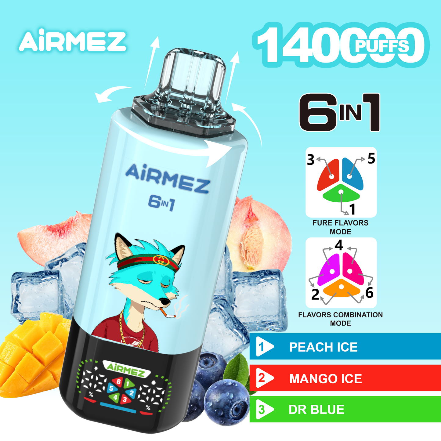 Airmez Fox 6in1 140K 45ml Einweg Kit (140000 Puffs) - 💥 BLACK Friday WEEK - Nehme 4 Zahle NUR 3! + Ab einem Einkauf von 100€ 1 Mystery Vapes Gratis + Ab einem Einkauf von 150€ 2 Mystery Vapes Gratis 💥