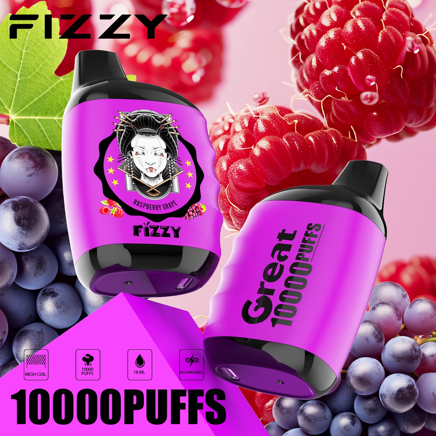 Fizzy GREAT 10000 Puffs Wiederaufladbares Einweg Disposable Kit - 📢EXKLUSIVES ANGEBOT - Nehme 4 Zahle NUR 3 an der Kasse + AB einem Einkauf von 100€ 1 Mystery Vapes Gratis!📢