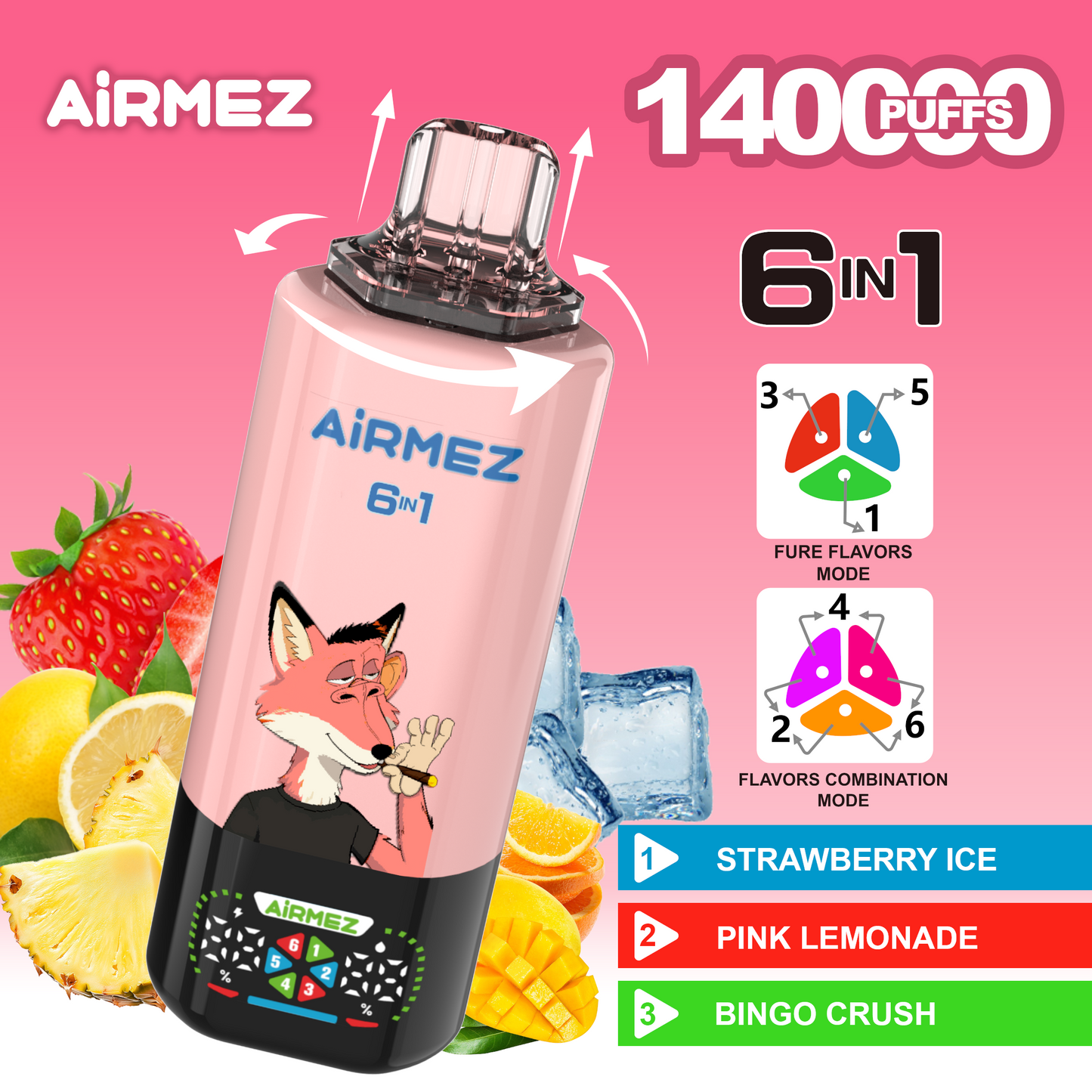 Airmez Fox 6in1 140K 45ml Einweg Kit (140000 Puffs) - 💥 BLACK Friday WEEK - Nehme 4 Zahle NUR 3! + Ab einem Einkauf von 100€ 1 Mystery Vapes Gratis + Ab einem Einkauf von 150€ 2 Mystery Vapes Gratis 💥