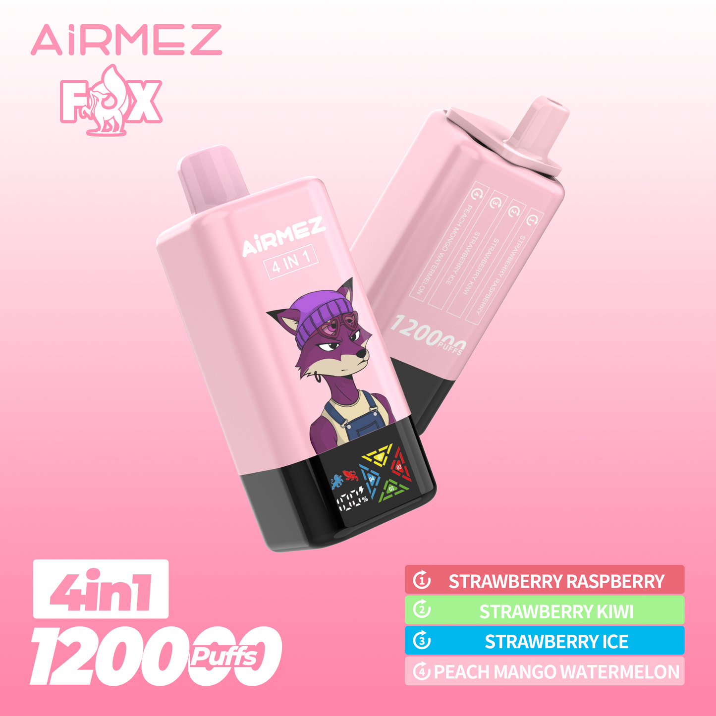 AiRMEZ Fox 4in1 120K 60ml Einweg Kit (120000 Puffs) - 💥 Nehme 4 Zahle NUR 3! + Ab einem Einkauf von 100€ 2 Mystery Gratis💥
