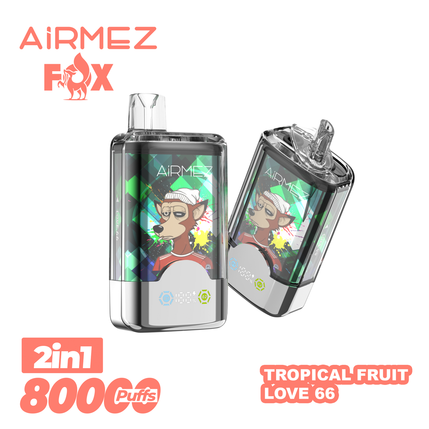 AiRMEZ Fox 80000 80K Puffs Einweg Kit 30ml (Dual Flavor) - 💥Weihnachtsgeschenke sind da! Nehme 4 Zahle NUR 3! + Ab einem Einkauf von 100€ 1 Mystery Vapes Gratis + Kostenloser Versand!!💥