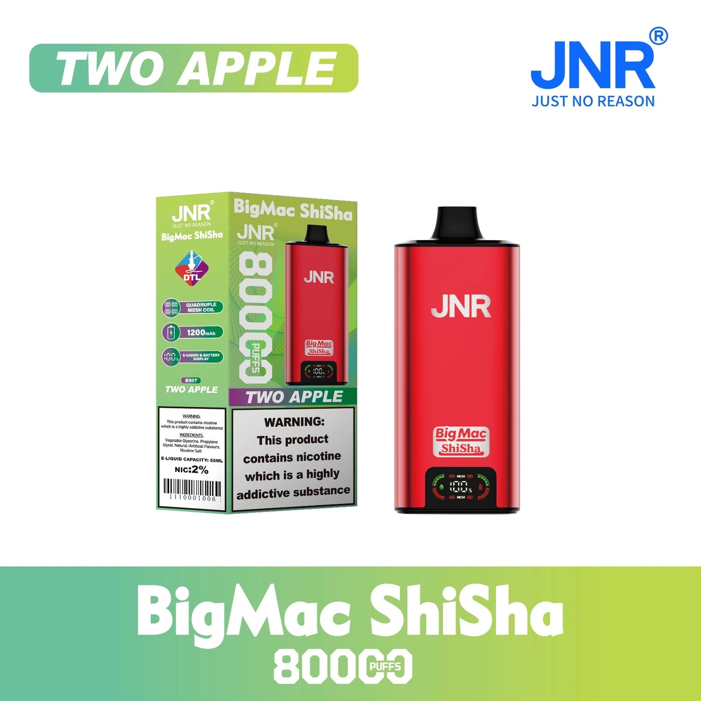 JNR BIG MAC Shisha 80K 80000 Puffs Einweg Kit - 💥 Nehme 4 Zahle NUR 3! + Ab einem Einkauf von 100€ 2 Mystery Gratis💥