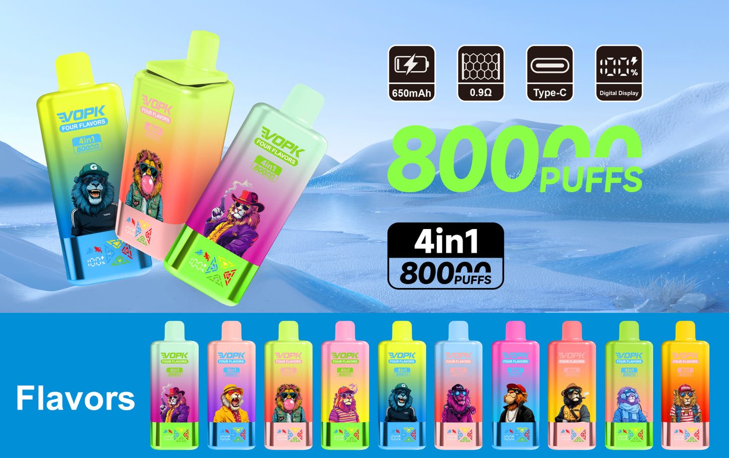 VOPK 80K Puffs 4IN1 Einweg Kit 650mAh