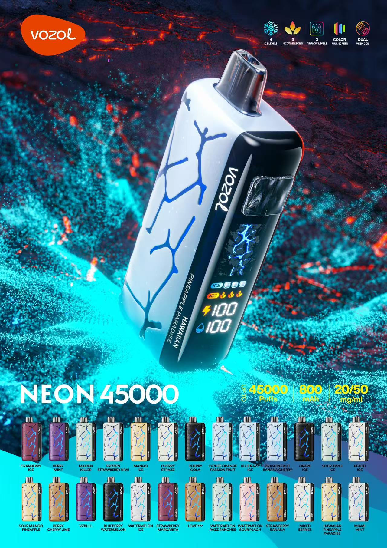 Vozol Neon 45000 Puffs Vorgefülltes Einweg Kit 24ml (45K Puffs) - 💥 BLACK Friday WEEK - Nehme 4 Zahle NUR 3! + Ab einem Einkauf von 100€ 1 Mystery Vapes Gratis + Ab einem Einkauf von 150€ 2 Mystery Vapes Gratis 💥