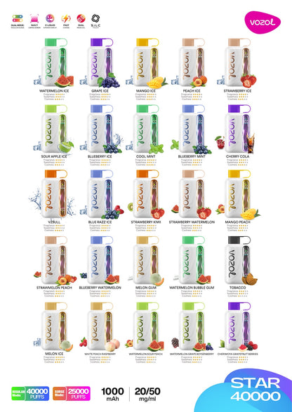 Vozol Star 40000 40K Puffs Einweg Kit (20mg) - 💥 Nehme 5 Zahle NUR 4! + Ab einem Einkauf von 100€ 2 Mystery Gratis💥