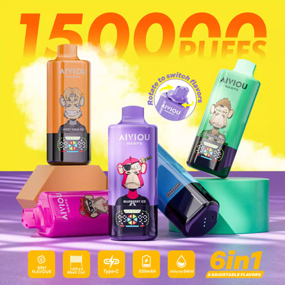 WASPE Aiviou 150K 150000 Puffs 6in1 Wiederaufladbares Einweg Kit - 💥 Weihnachtsgeschenke sind da! Nehme 4 Zahle NUR 3! + Ab einem Einkauf von 100€ 1 Mystery Vapes Gratis + Kostenloser Versand!!💥