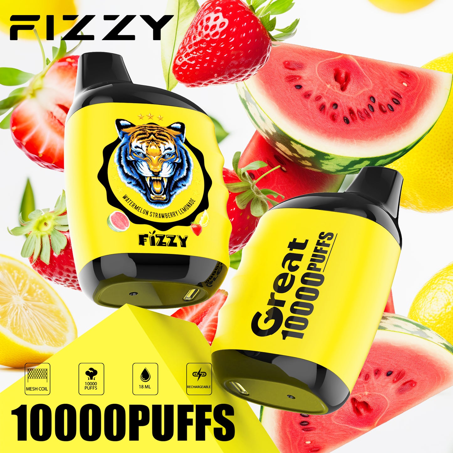 Fizzy GREAT 10000 Puffs Wiederaufladbares Einweg Disposable Kit - 📢EXKLUSIVES ANGEBOT - Nehme 4 Zahle NUR 3 an der Kasse + AB einem Einkauf von 100€ 1 Mystery Vapes Gratis!📢