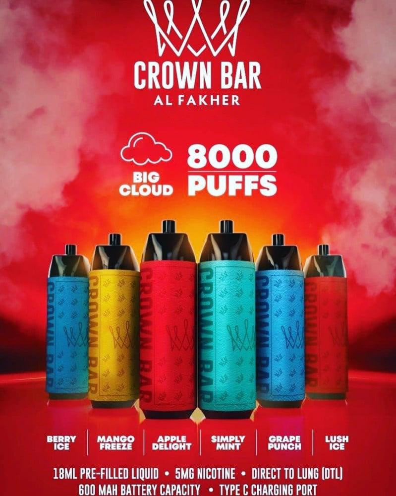 Al Fakher Crown Bar Big Cloud 8000 Puffs Wiederaufladbares Einweg Kit DTL kaufen online Deutschland | vapormo.de Al Fakher Crown Bar Big Cloud 8000 Puffs Wiederaufladbares Einweg Kit DTL kaufen online Deutschland | vapormo.de