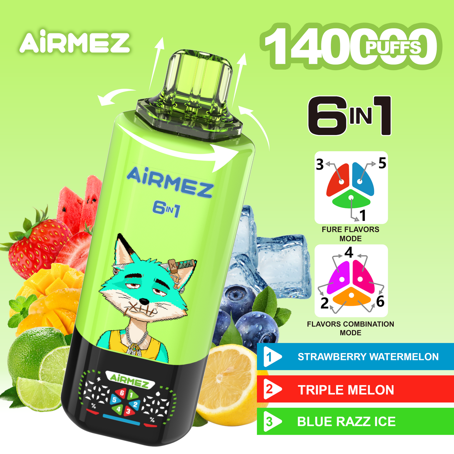 Airmez Fox 6in1 140K 45ml Einweg Kit (140000 Puffs) - 💥 BLACK Friday WEEK - Nehme 4 Zahle NUR 3! + Ab einem Einkauf von 100€ 1 Mystery Vapes Gratis + Ab einem Einkauf von 150€ 2 Mystery Vapes Gratis 💥