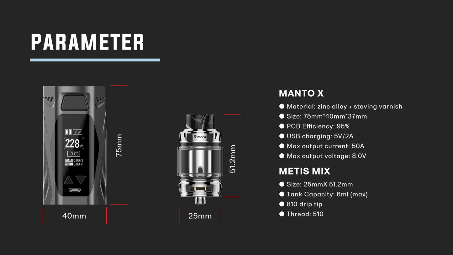 Rincoe Manto X Mesh 228W Starterset mit Metis Mix 6mL Verdampfer